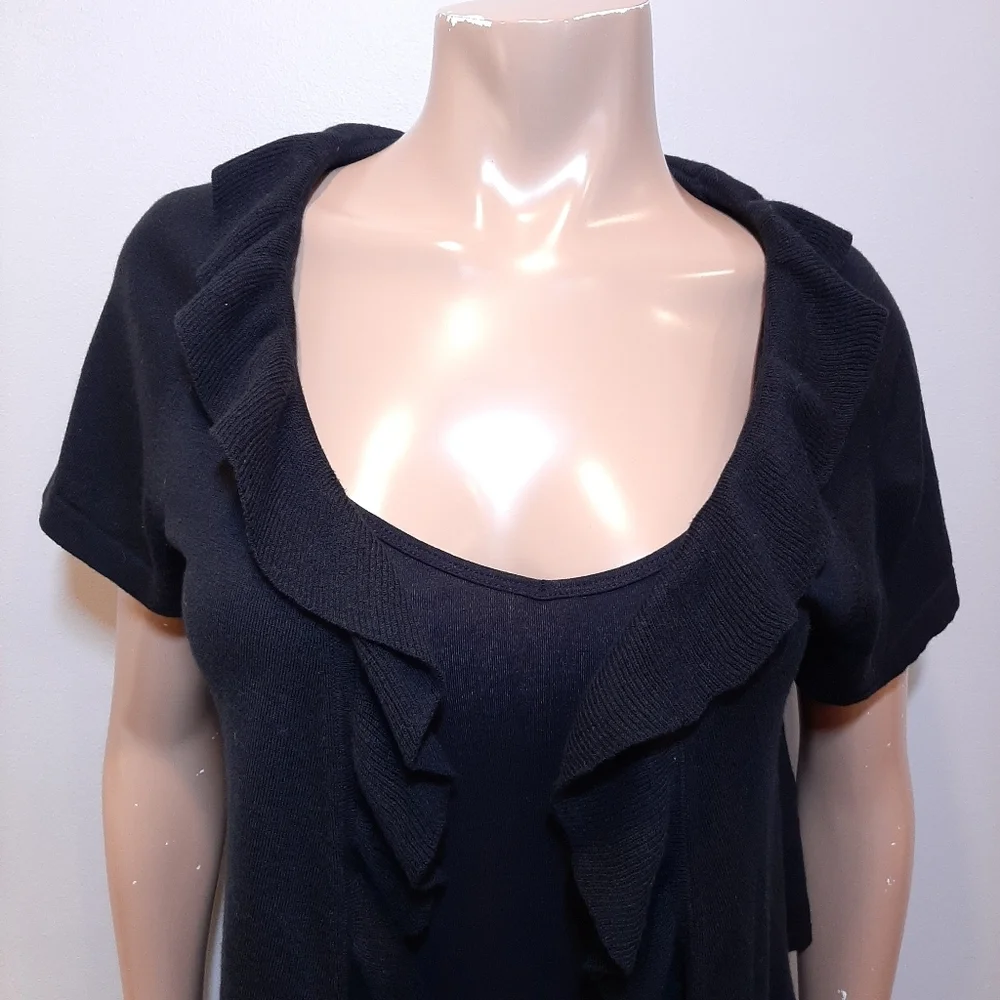 3/$20 Banana Republic Ruffled Open Cardigan Sweater Merino Wool Short Sleeve - Picture 3 of 12